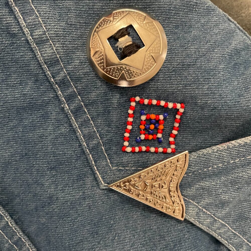 ✨ STUNNING Vintage SK Wear 1990s Southwestern Beaded Denim Jacket Ranch Size 6 ✨ - Picture 4 of 13